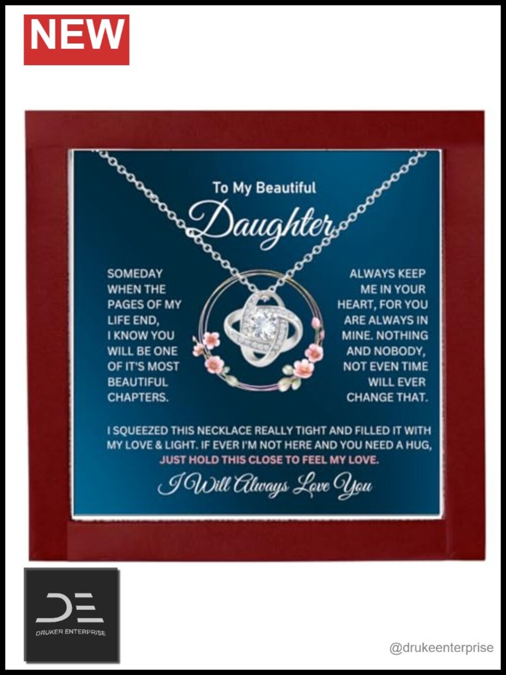 To My Daughter Necklace From Dad Love Knot Pendant with Cubic Zirconia